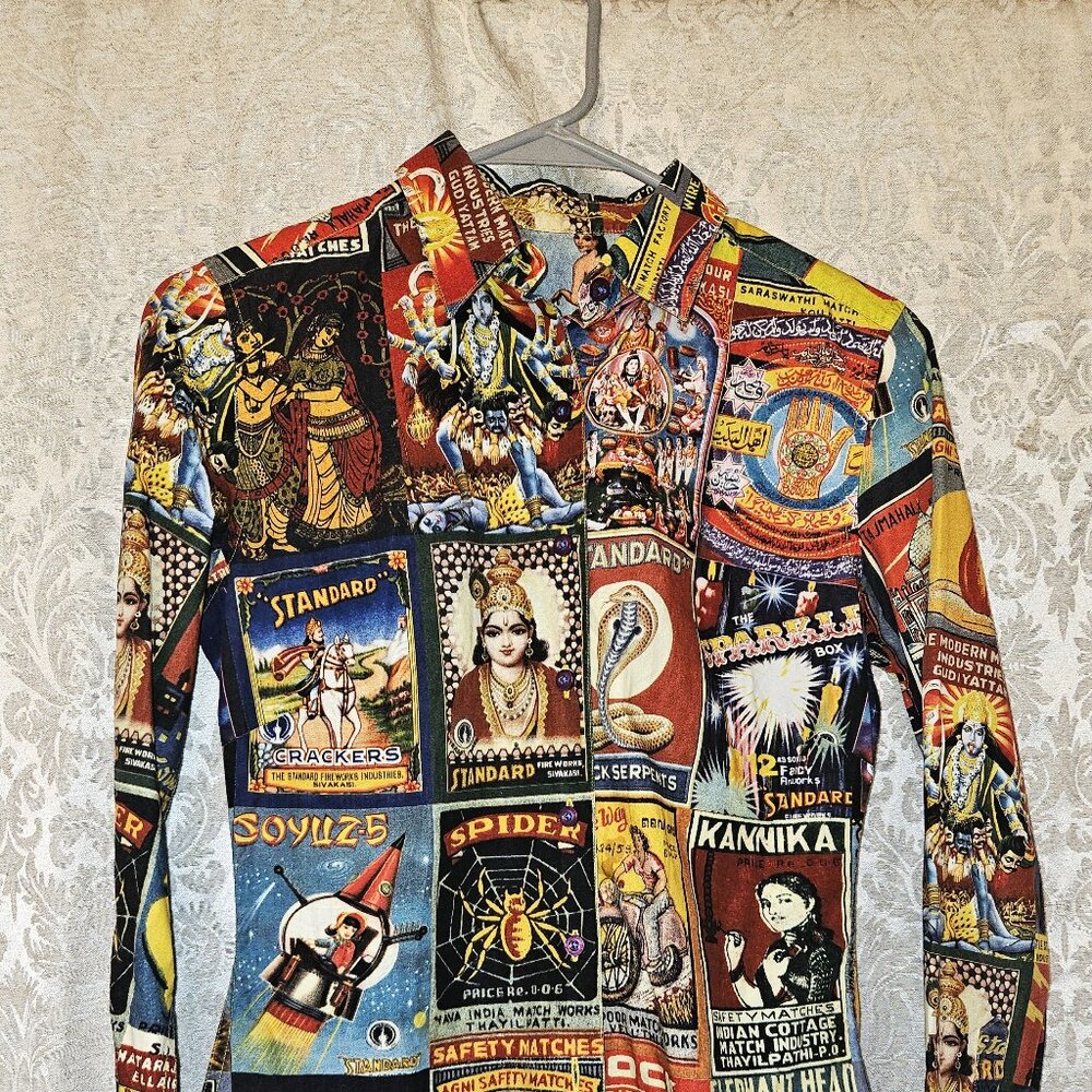 Robert Graham cotton blouse Soyuz Taj Mahal Shiva spider fireworks matchbox sz 4